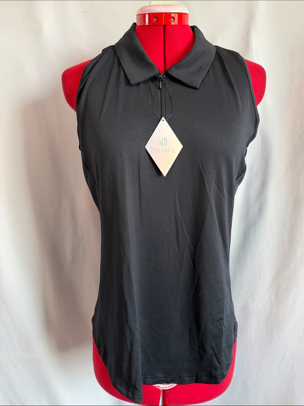 Black Sleeveless Polo Tank with Zip Placket MM242